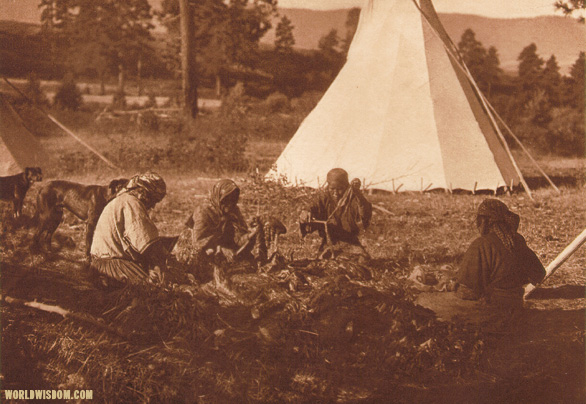 "Jerking meat - Flathead", by Edward S. Curtis from The North American Indian Volume 7