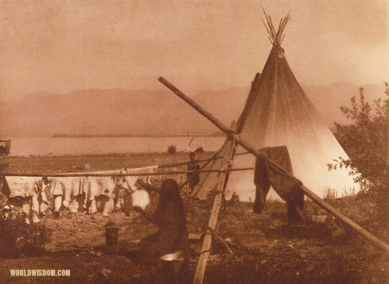 "Dressing skins - Kutenai", by Edward S. Curtis from The North American Indian Volume 7