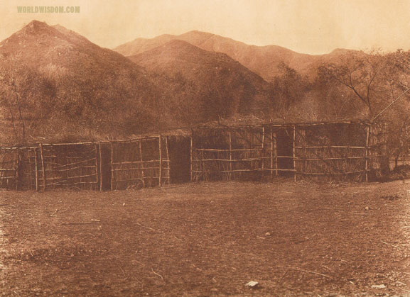 "Communal ceremonial shelter at Capitan Grande" - Diegueño, by Edward S. Curtis from The North American Indian Volume 15
