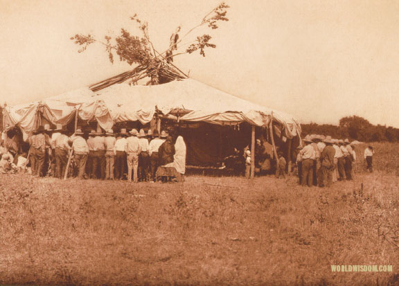 "Sun dance lodge" - Southern Cheyenne, by Edward S. Curtis from The North American Indian Volume 19
