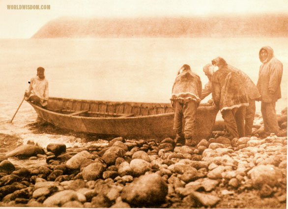 "Launching the boat" - Eskimo of Little Diomede Island, by Edward S. Curtis from The North American Indian Volume 20
