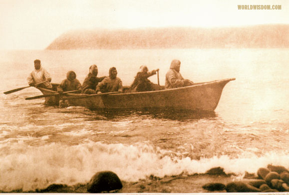 "Diomede boat crew, Asiatic shore in distance" - Eskimo of Little Diomede Island, by Edward S. Curtis from The North American Indian Volume 20
